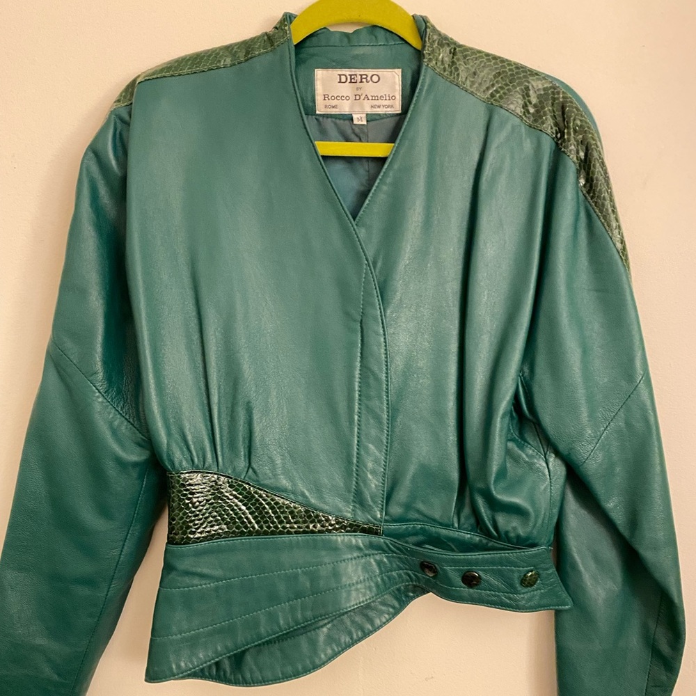 Vintage Green Leather Jacket 70/ 80s Euro Post Punk / Glam it up